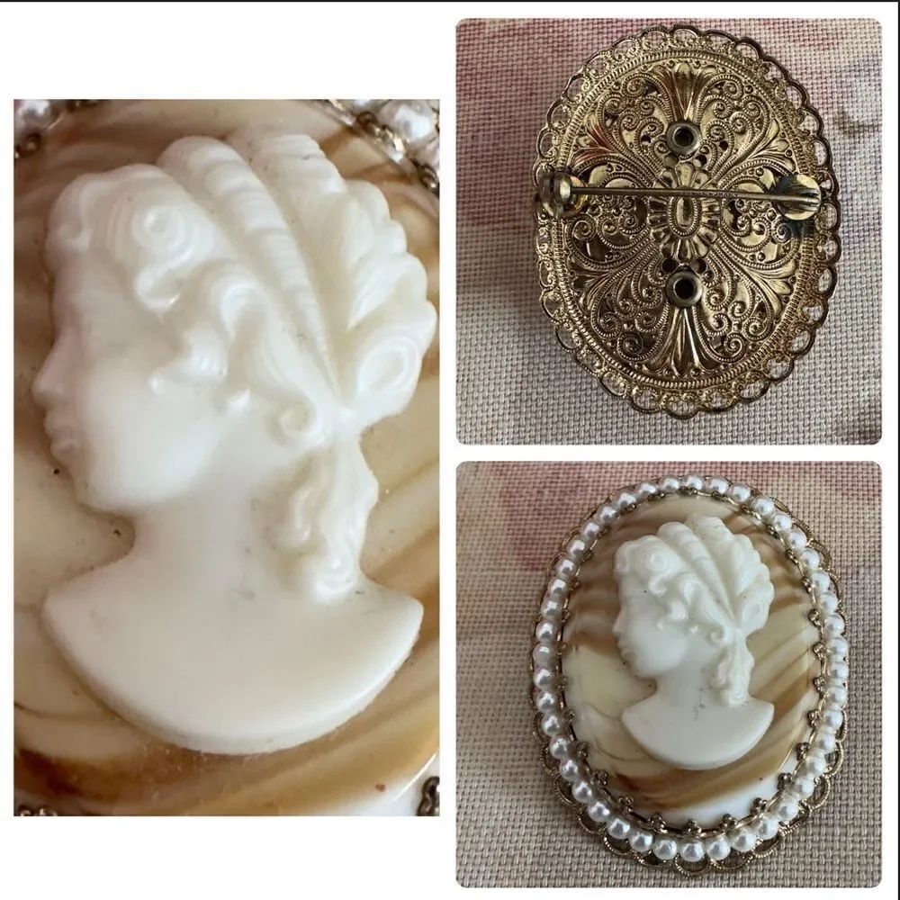 Vintage Victorian Lady Left Facing Cameo Brooch